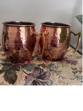 Jodhpuri Stainless Steel Hammered Copper Moscow Mule Mug 16 Oz Set of 2